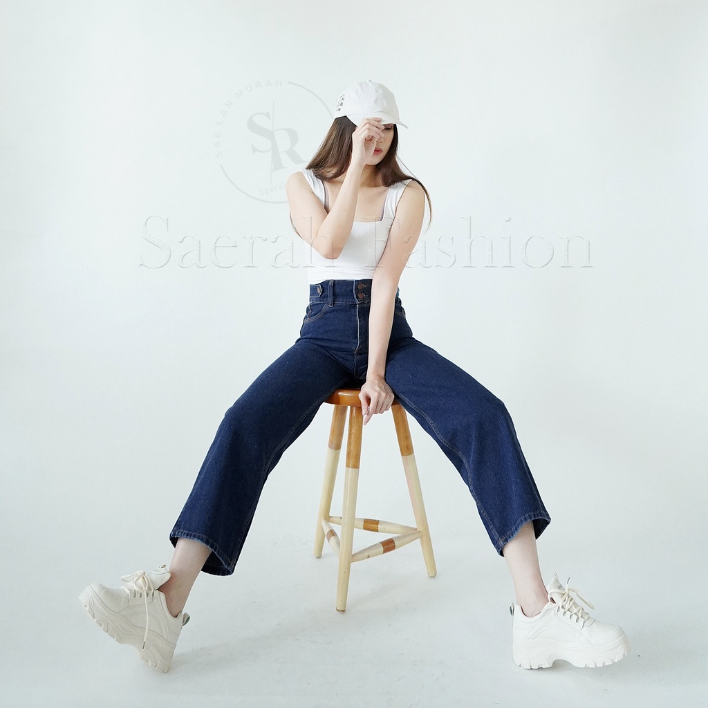 Saerah Fashion-Celana Jeans Wanita Boyfriend Kulot Jeans Wanita Korea Panjang kekinian Model Longgar-SR01