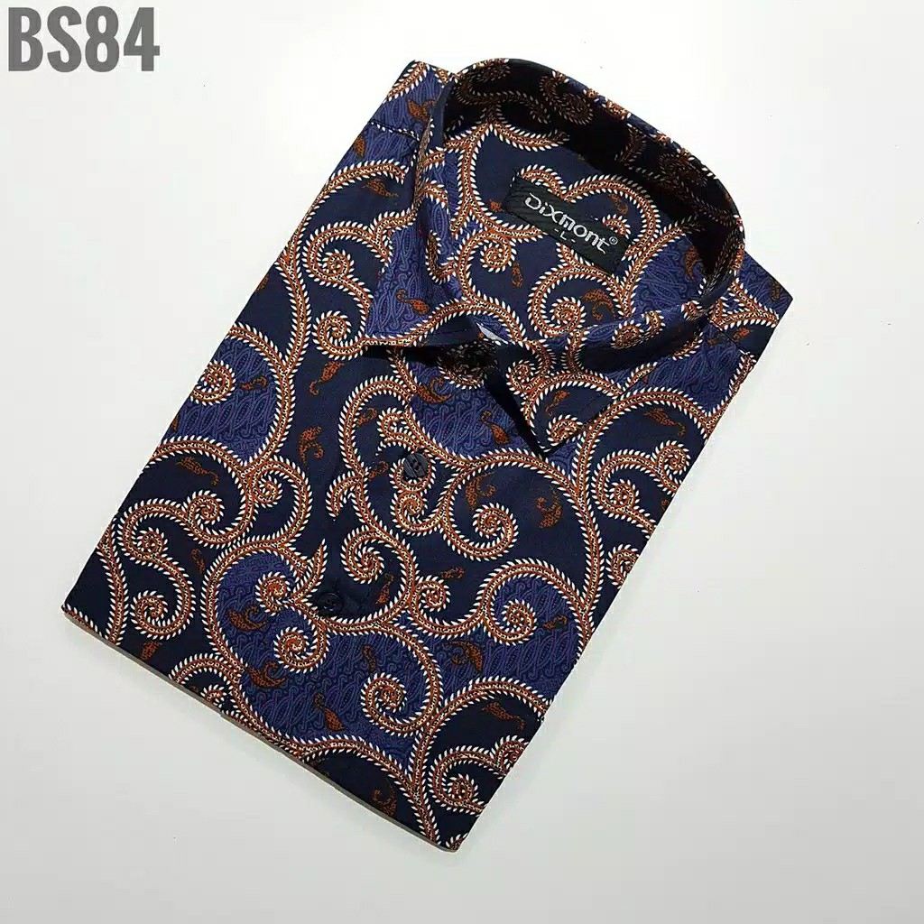 Kemeja Batik Pria Lengan Pendek Bs84 Katun Motif Modern Dixmont Semi Slimfit