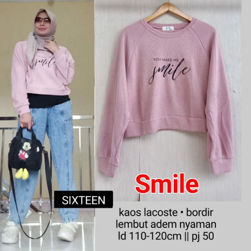 SMILE BLOUSE_RAIN BLOUSE CROP//ATASAN WANITA MATT KAOS LACOSTE AKSEN BORDIR BY SIXTEEN