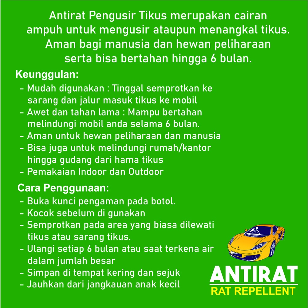 Antirat Cairan Pengusir Tikus Khusus Mobil Anti Karat dan Ruangan Indoor 250ml