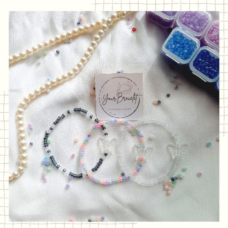 [B6]- (PRE ORDER) Gelang manik kupu-kupu | Butterfly beaded bracelet | Ring | Cicin manik | Gelang cincin aesthetic lucu