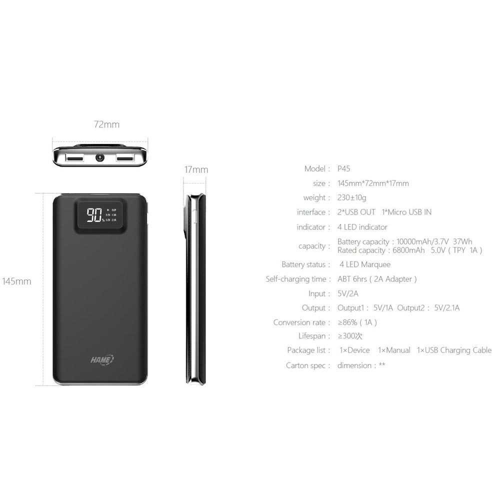 Hame P45 Power Bank 2 Port 10000mAh