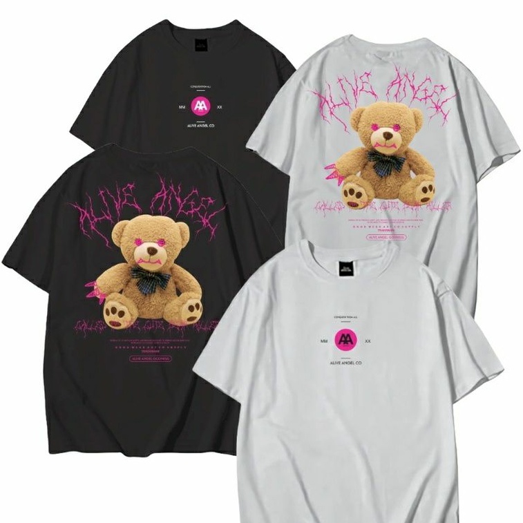 BLACK TEES / KAOS DISTRO ORIGINA / ALIVE ANGEL BEAR VAMPIR BLACK / KAOS BONEKA CREEPY BERUANG / ATAS