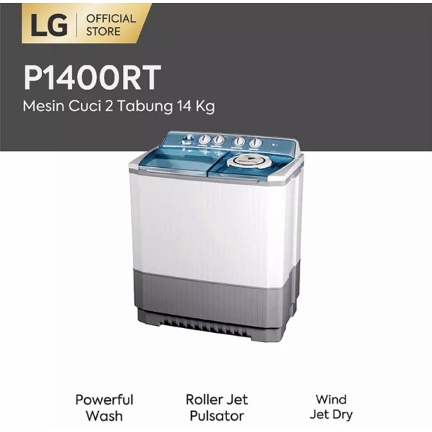 LG Mesin Cuci 2 Tabung 14Kg P1400RT Powerful Washing P1400 Twin Tube