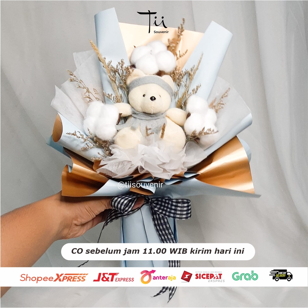 Buket Boneka Bunga Kering Dried Flower untuk Wisuda | Sidang | Sempro| Baby Newborn | Hampers Bayi | Buket Bayi | Anniversary | FREE Paper Bag Mika