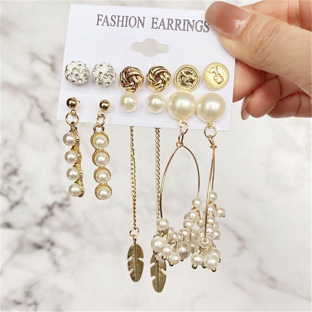 Anting Hoop Nanas Set Tren Lingkaran Fashion Geometris