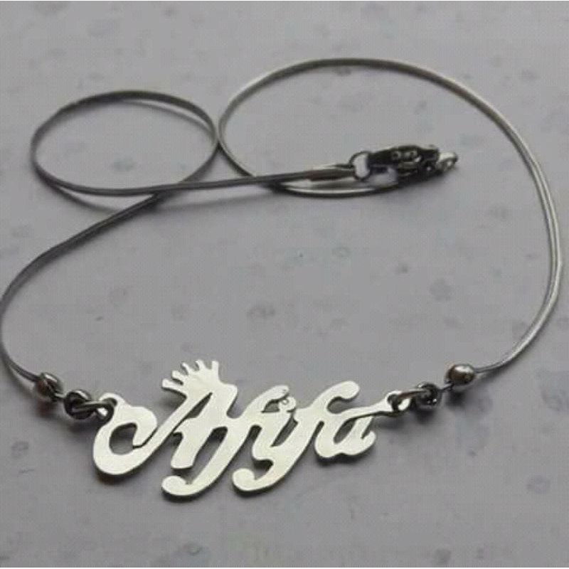 Kalung nama besi putih asli