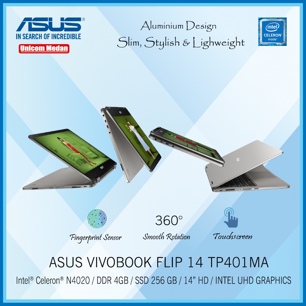 LAPTOP ASUS VIVOBOOK FLIP 14 TP401MA INTEL N4020/ DDR4 4GB/ SSD 256GB/ TOUCHSCREEN/ 360 ROTATION