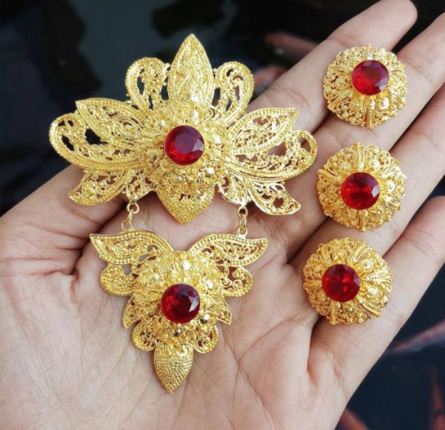 Set Bross Alpaka Bali Plated Gold (bross, cincin, anting)