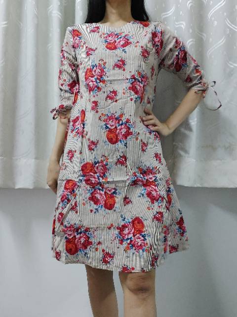 Dress casual katun strech motif model A Line dress korean style Ken-132