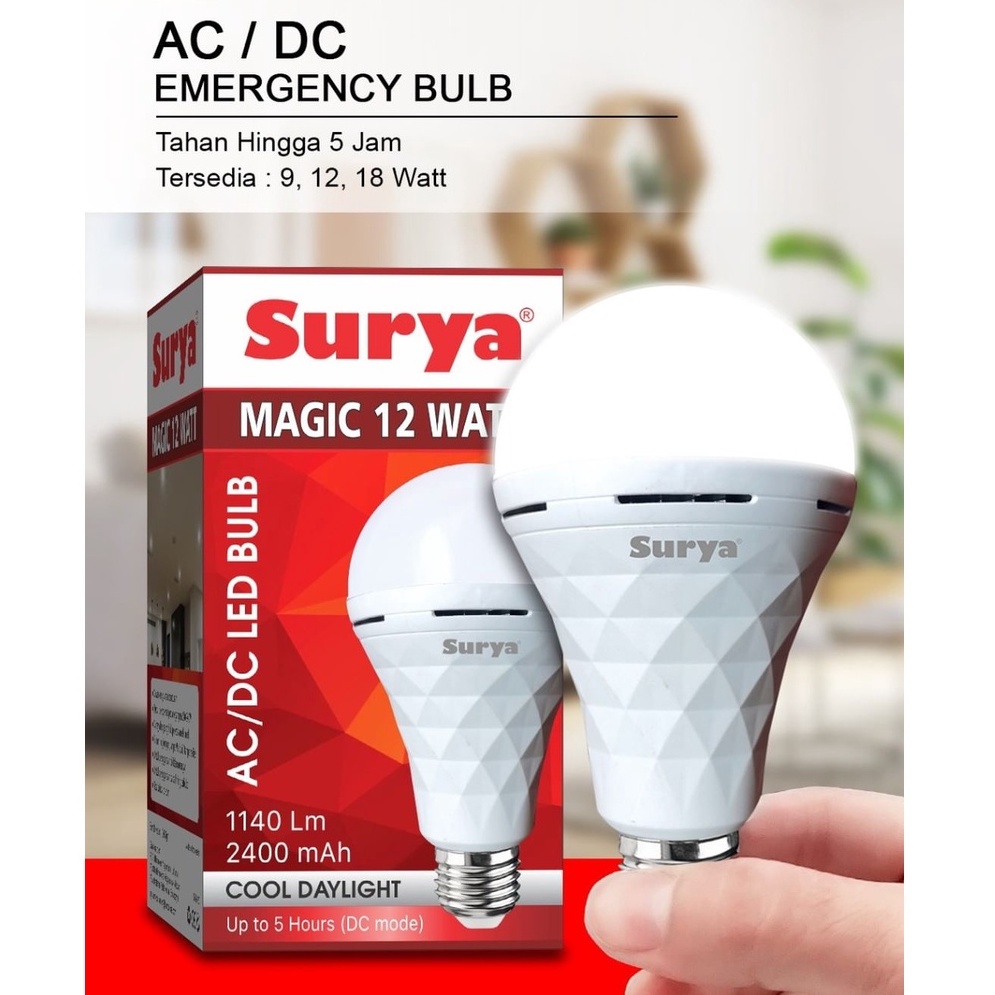 Surya Magic Tipe 9-12-18 Watt Bohlam Lampu Emergency LED Cool Daylight