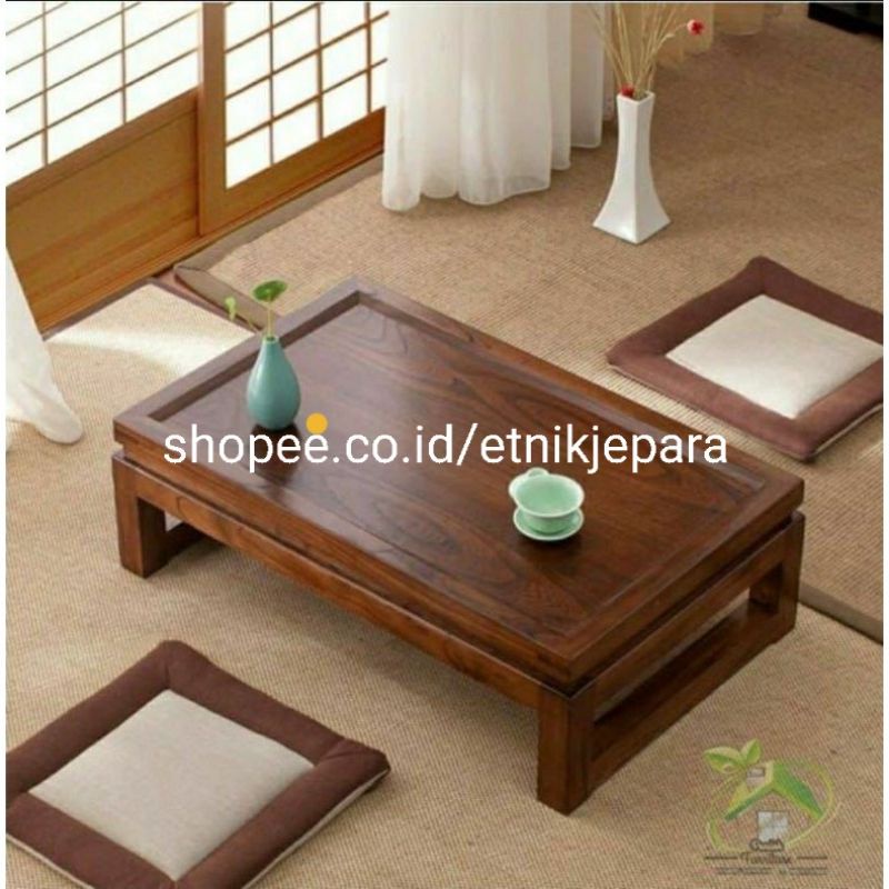 Meja lesehan meja teh meja kopi jepang kayu jati asli 160x80x35