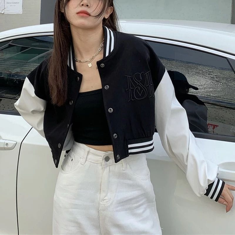 Jaket Varsity Baseball Crop Wanita Korea Termurah-2