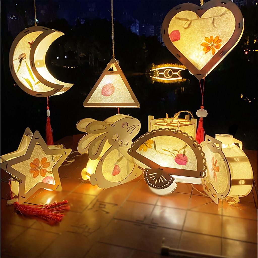 [Elegan] Mid-autumn Festival Lantern Festival Gift Handmade DIY Bahan Paket Lentera Bercahaya Gaya Bercahaya Perlengkapan Meriah Lentera Festival Bulan