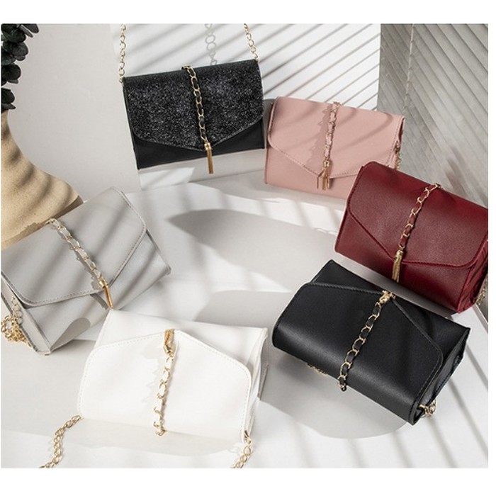 Murah 367 Tas Kotak Mini Korea Tali Rantai NEW FASHION ARRIVAL WANITA IMPORT - Hitam