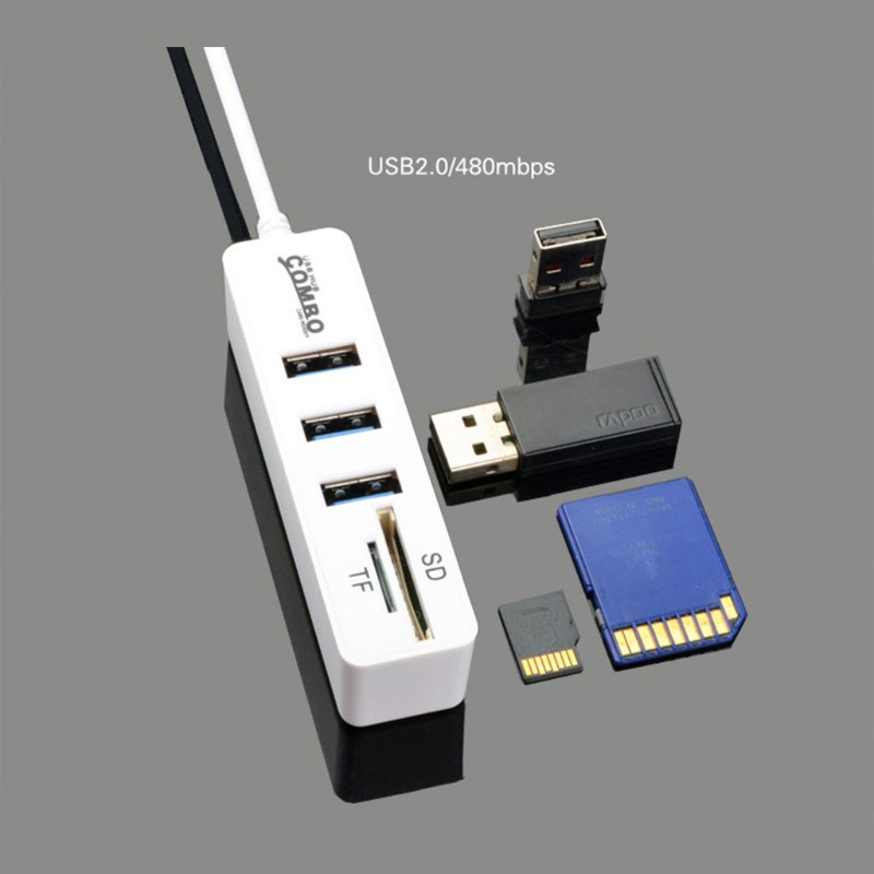 Vivi Hub Splitter 3 Port Usb 2.0 Combo Micro Usb Otg Sd / Tf Card Reader