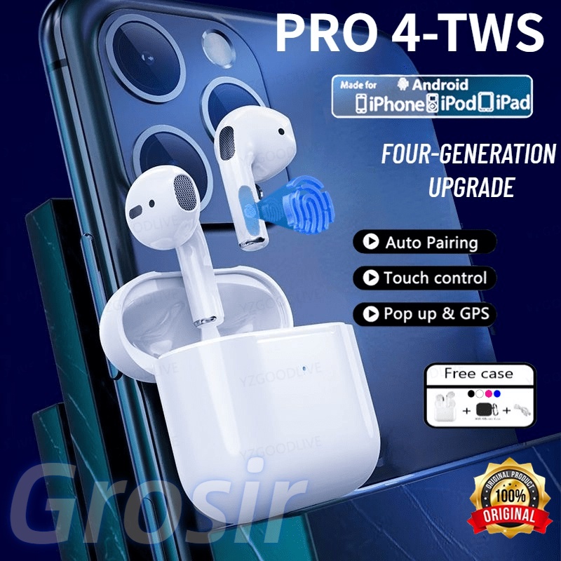 (COD) TWS Pro 4 Headset Bluetooth 5.1 True Wireless Earphone 9D HiFi Stereo Sound Volume Control With Mic Wireless Headset In-ear Water Proof Earbud Earphone Stereo Headset Headphone henset hedset