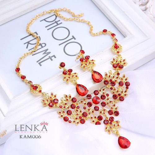 [PALING LARIS] AKSESORIS WEDDING PERNIKAHAN KALUNG ANTING SET MERAH KAM006