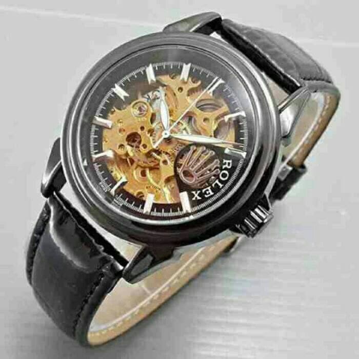 MUST HAVE Jam Tangan Rolex Automatic / Otomatis Black Kulit Hitam TERBARU