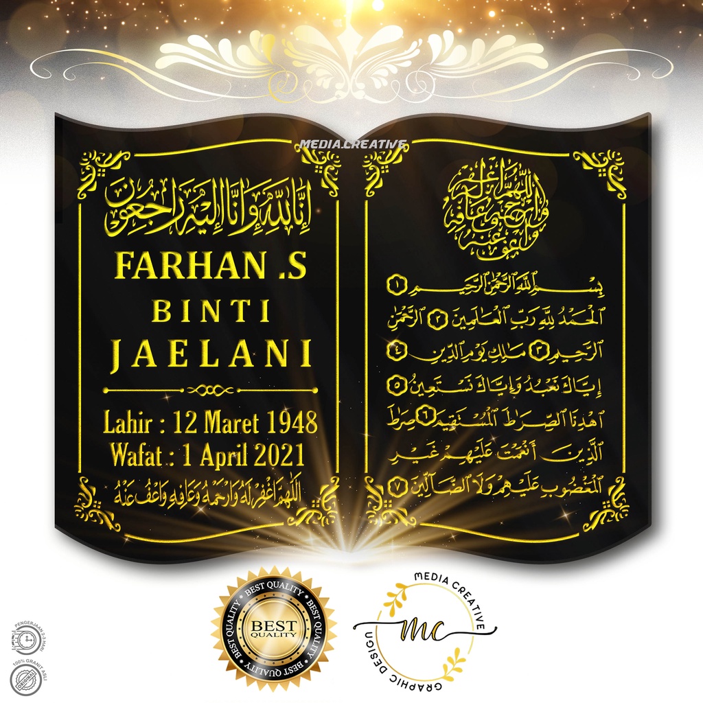 BATU NISAN MODEL BUKU - BATU NISAN GRANIT MODEL UK 30X40