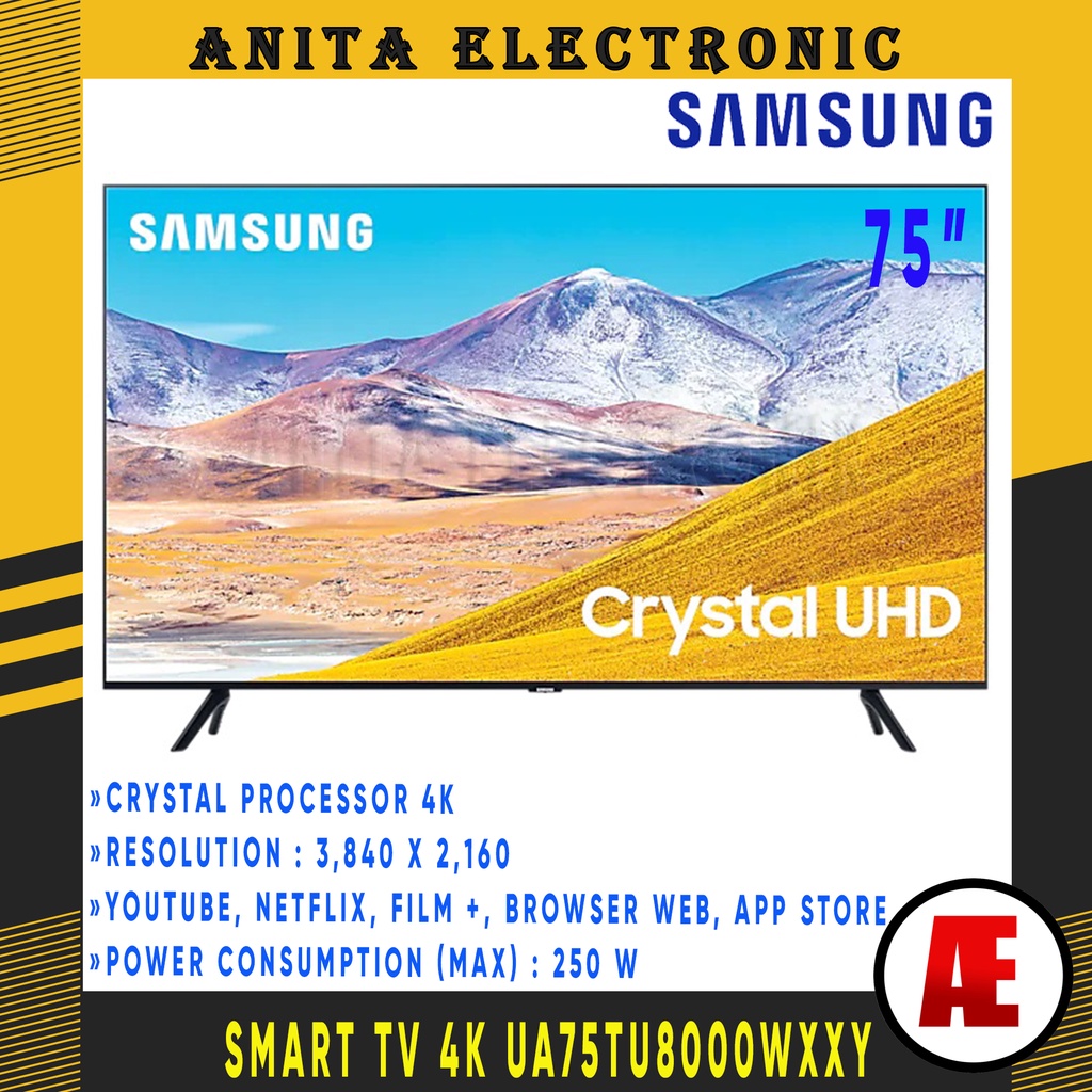 TV SAMSUNG SMART TV CRYSTAL UHD 4K 75" UA75TU8000 UA75TU8000WXXY