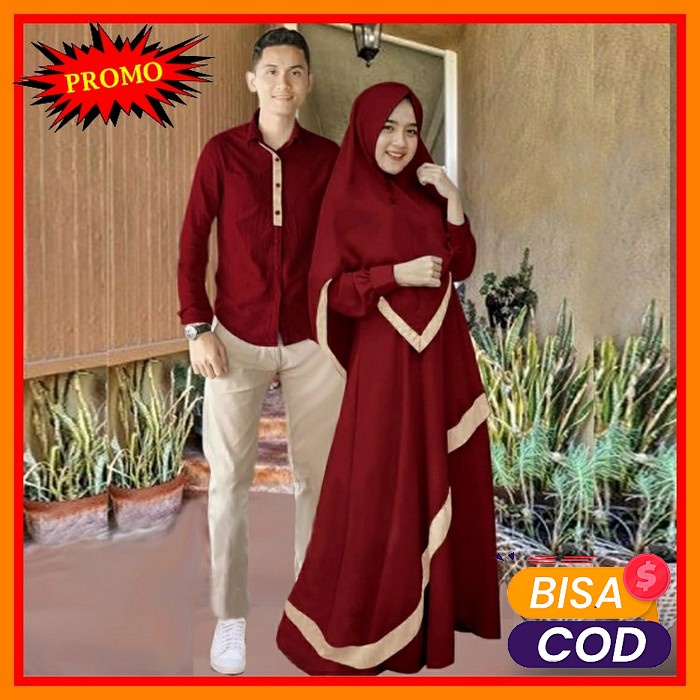 [Art. 513976] Kebaya Batik Couple Burkat Kondangan Jumbo Brukat W LN308 Couple Syari Bergo Cossy