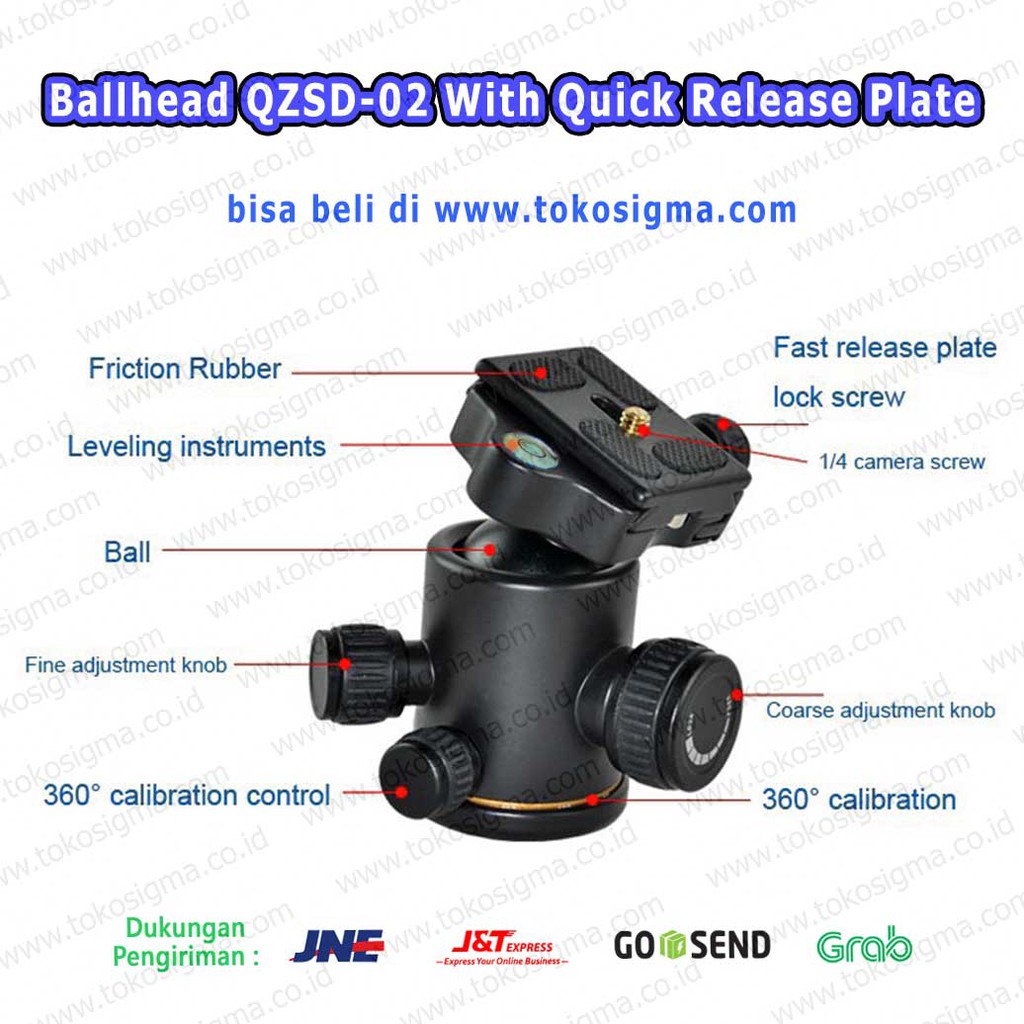 Ball Head Panorama 360 derajat Q-02 Tripod Monopod Profesional kamera Ballhead DSLR