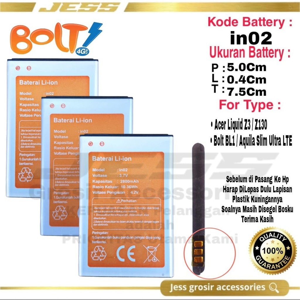 Baterai Battery Original Modem Mifi BOLT Aquila Slim Ultra LTE iN02 BL1 inO2 Acer Liquid Z3 Z130