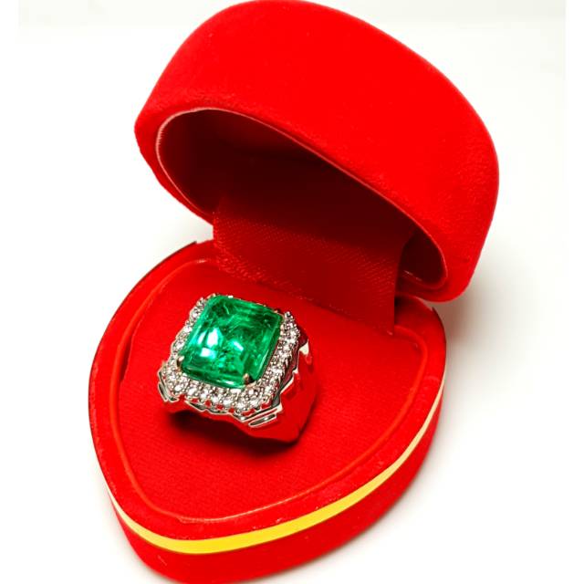 Set cincin pria hadiah batu permata zambrud colombia