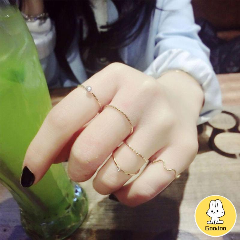 5Pcs / Set Cincin Jari Aneka Bentuk Warna Silver Untuk Wanita -Doo