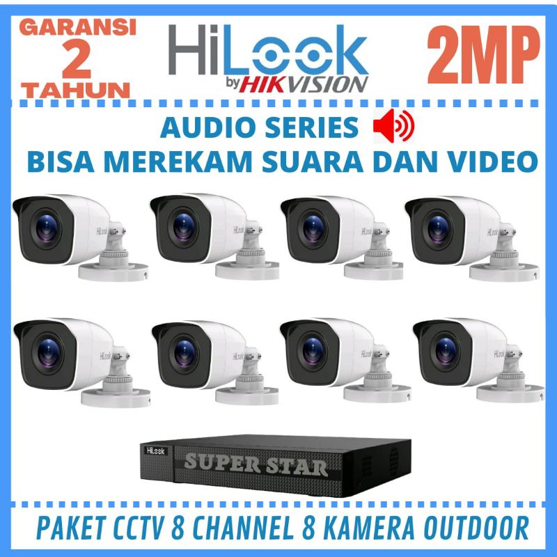 PAKET CCTV HILOOK 8 CHANNEL 8 KAMERA 2MP AUDIO FULL OUTDOOR TAHAN PANAS DAN HUJAN