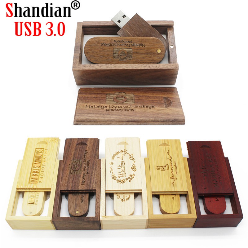 Flash Disk SHANDIAN LOGO customized Wooden USB + box USB Flash Drive pendrive 4GB 8GB 16G 32GB