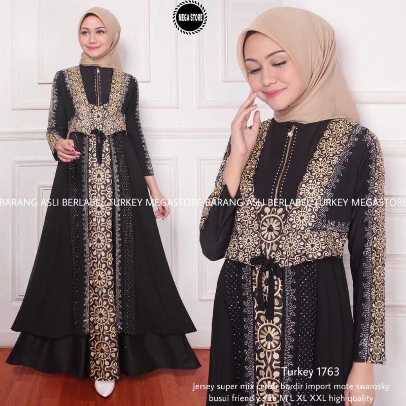 Gamis Abaya Turkey Turki Hitam 1763 Dress Dres Jubah Hitam Muslimah Turkey Premium Terbaru Ori Origi