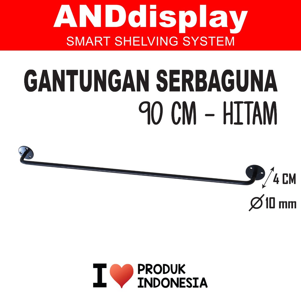 REL GANTUNGAN SERBAGUNA 90 CM HITAM GANTUNGAN PIPA ALAT MASAK RAK DINDING GANTUNG PERALATAN DAPUR