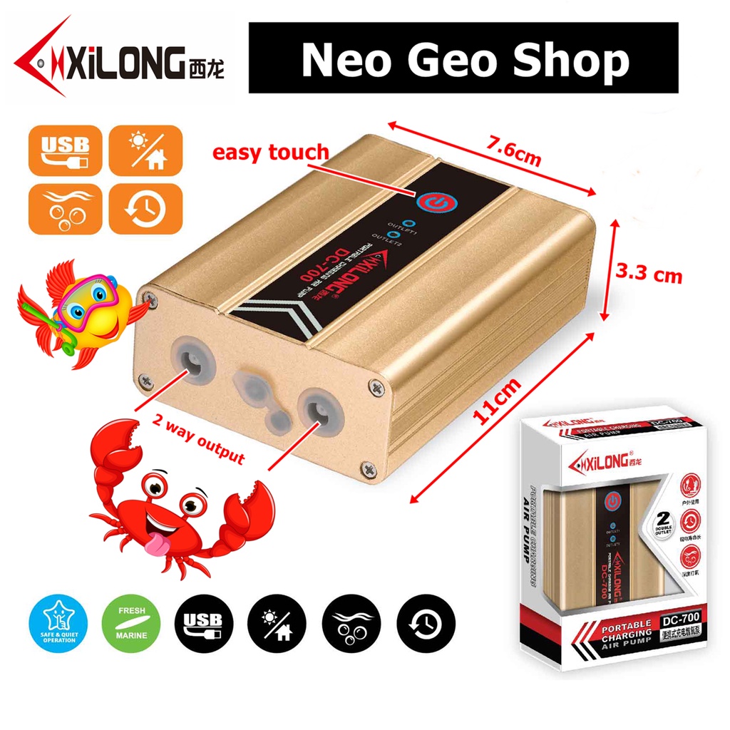 XILONG DC 700 DC700 PORTABLE CHARGING USB mesin aerator aquarium