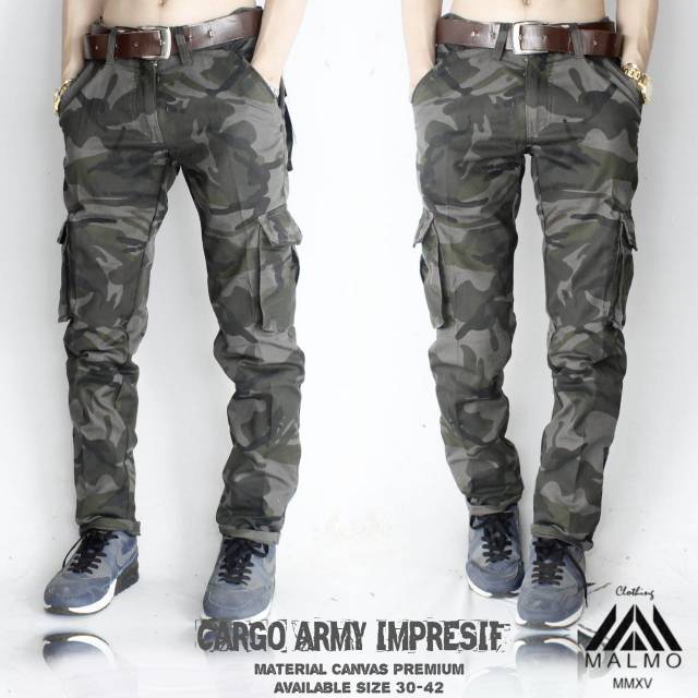 ORIGINAL CARGO PANTS - Celana Cargo Panjang Army Loreng Canvas Premium - Cargo Panjang - Cargo Army