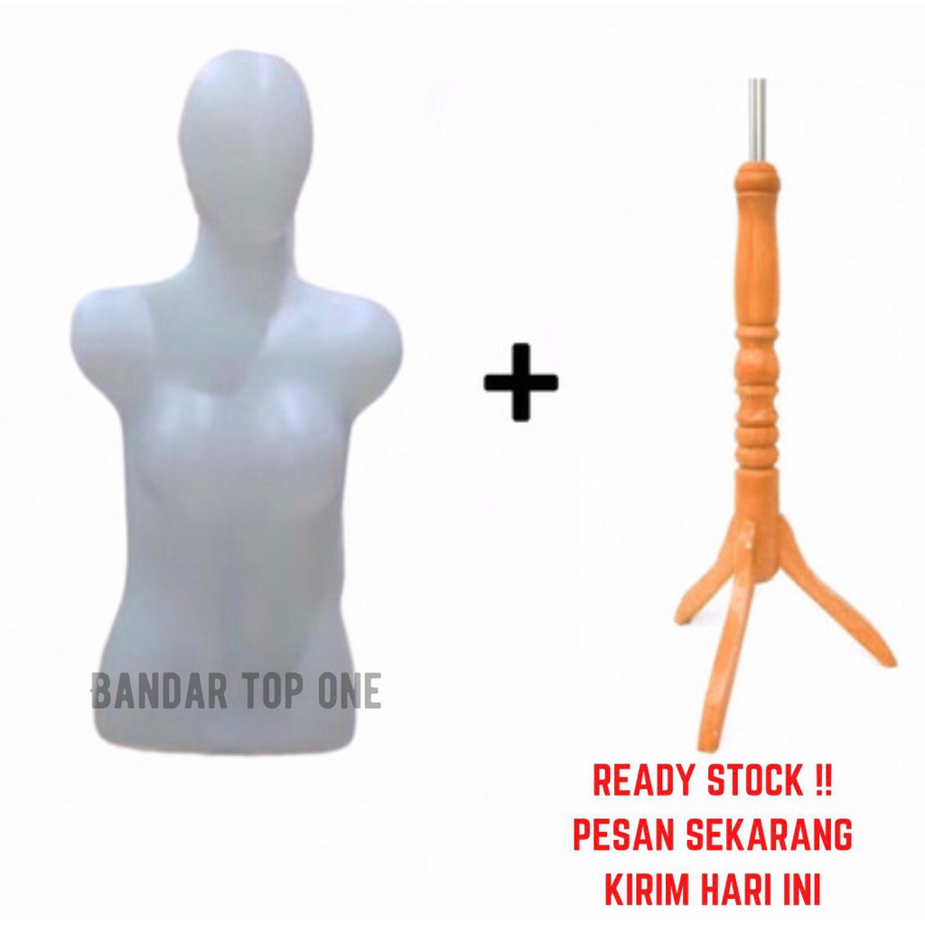 Manekin torso alien bening + kaki kayu