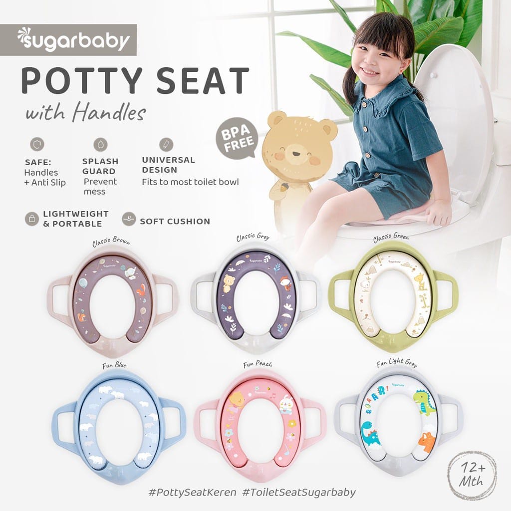 Sugar Baby Potty Seat Toilet Training With Handles &amp; Splash Guard / Dudukan Toilet Anak