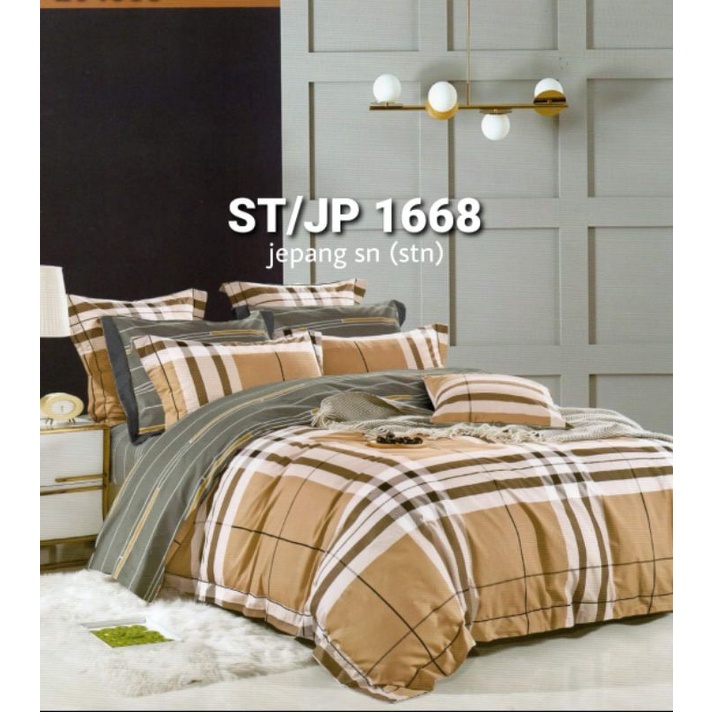Sprei Set Bahan Katun Jepang Import Motif Kotak Custom Bedcover