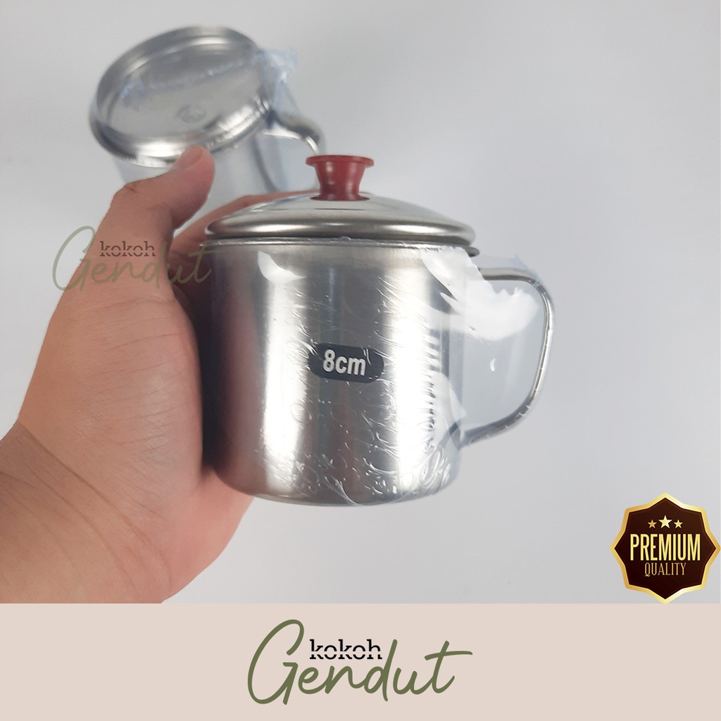 Mug Stainless Steel 8cm Gelas Minum Jadul Aesthetic Dengan Tutup