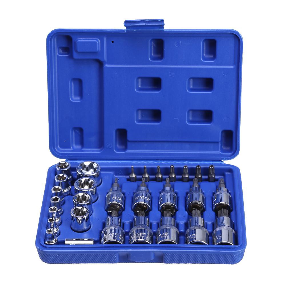 MOJITO 29Pcs Torx Star Socket Set &amp;amp; Bit Male Female E &amp;amp; T Sockets With Torx Bit Tool