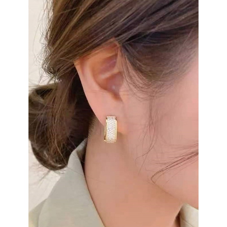 Anting Kristal Zirkon Baris Ganda Bahan Tembaga Untuk Perhiasan