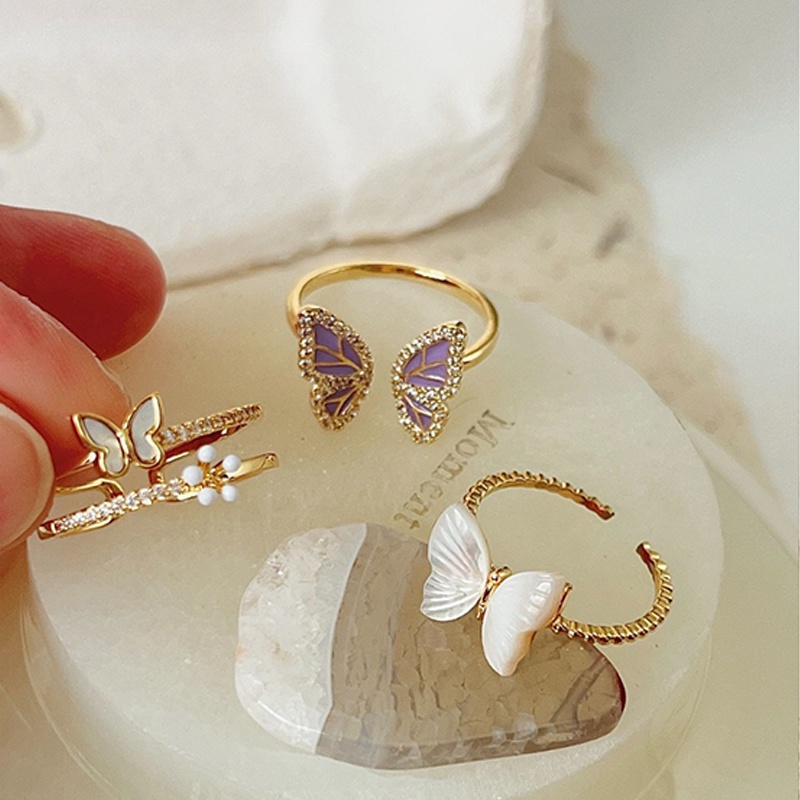 Butterfly Cincin Model Terbuka Desain Kupu-Kupu Aksen Mutiara Untuk Wanita