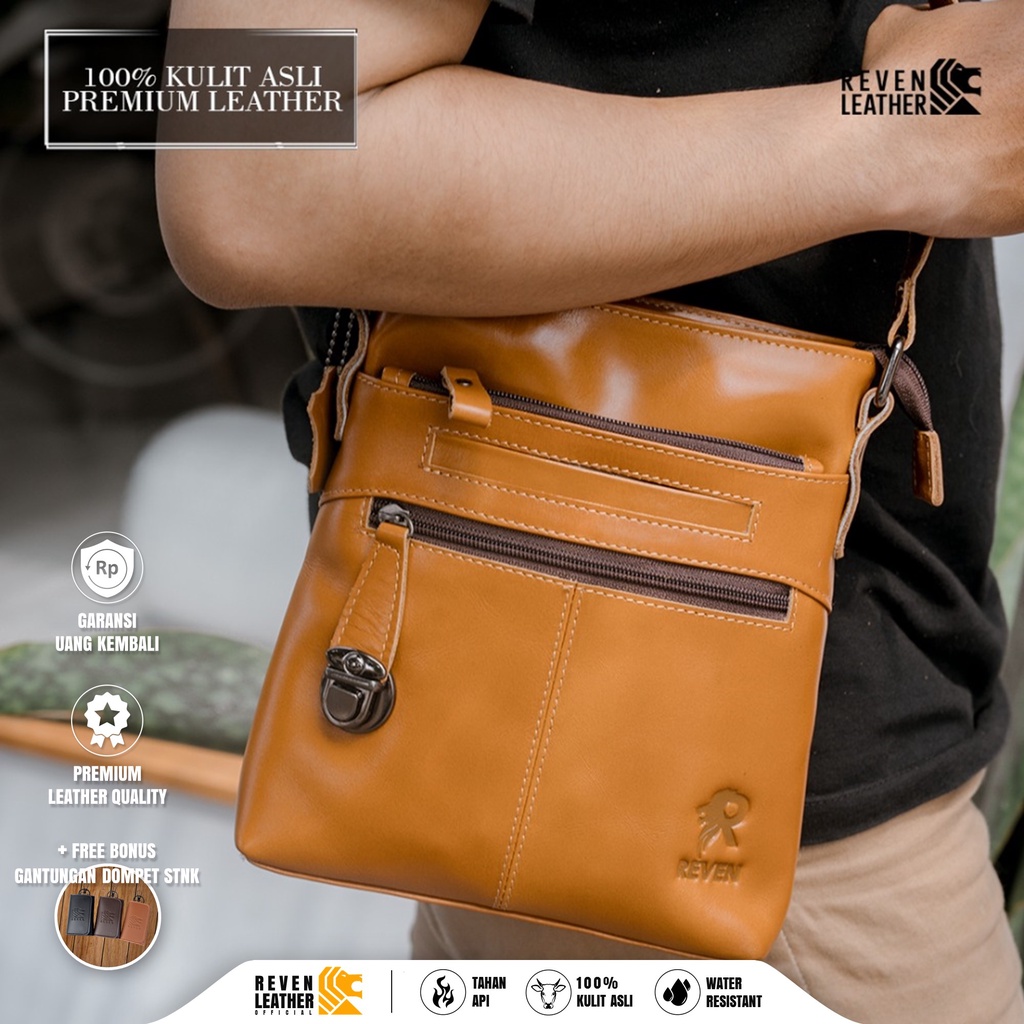 Tas Kulit Pria Selempang Bahu Sling Waistbag Full Kulit Asli Cowok Pria Original Branded Premium Bag