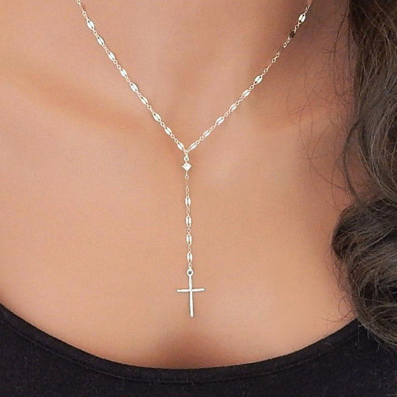 Fashion Cross Pendant Necklace Women Gold Sliver Rosary Necklaces