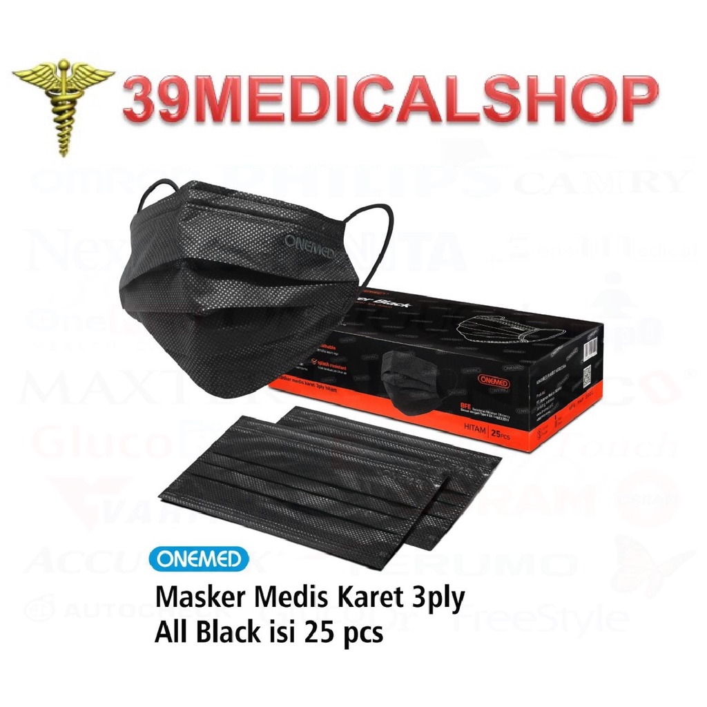 MASKER BEDAH HITAM ONEMED ISI 25-MASKER KARET ONEMED HITAM ISI 25