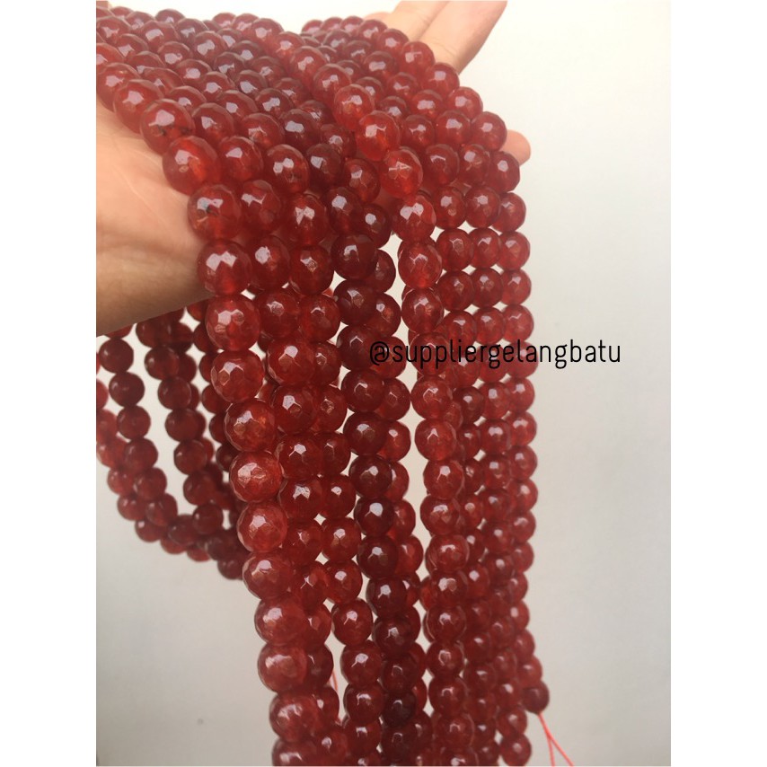 batu beads CUTTING 10mm red garnet merah kilap tembus cahaya senter aksesoris fashion craft import