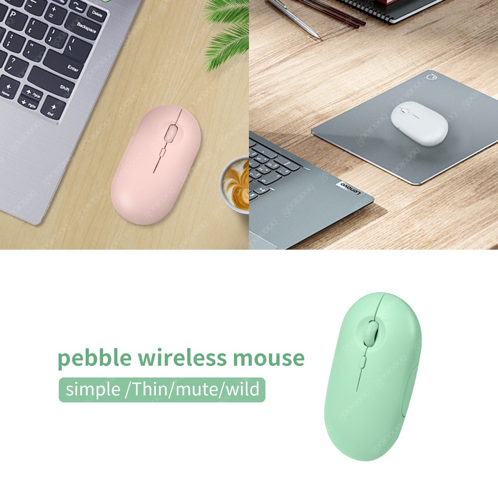 【Beli dua diskon 20%】 GOOJODOQ Bluetooth Wireless Gaming Mouse Rechargeable Ultra Thin Silent Pink Mouse For Tablet Laptop PC