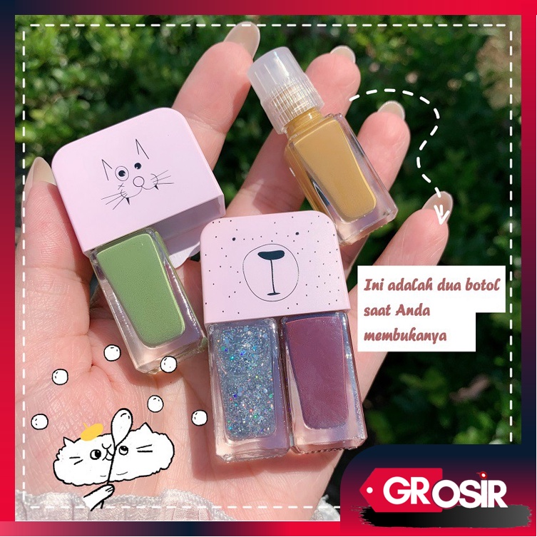 Grosir - F1019 Korean Nail Polish 2 in 1 / Kutek Kuku Fashion / Cat Kuku Wanita / Kutek 2 Warna