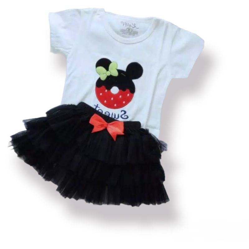 Setelan Anak Rok Tutu + Kaos Bordir 0 bulan - 2 tahun / Rok Tutu Anak + Kaos Anak Bordir